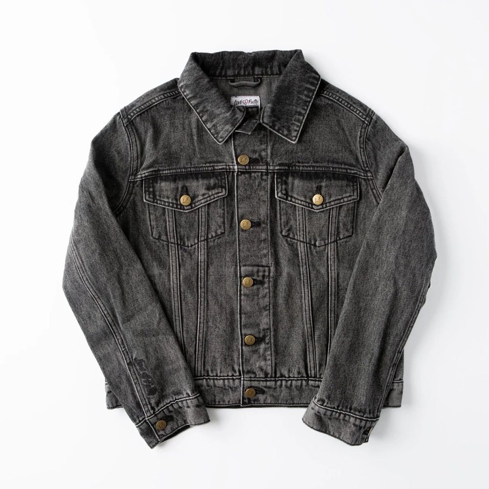 Love In Faith Vintage Washed Faith Cross Denim Jacket Embroidered Black - Picture 2 of 8